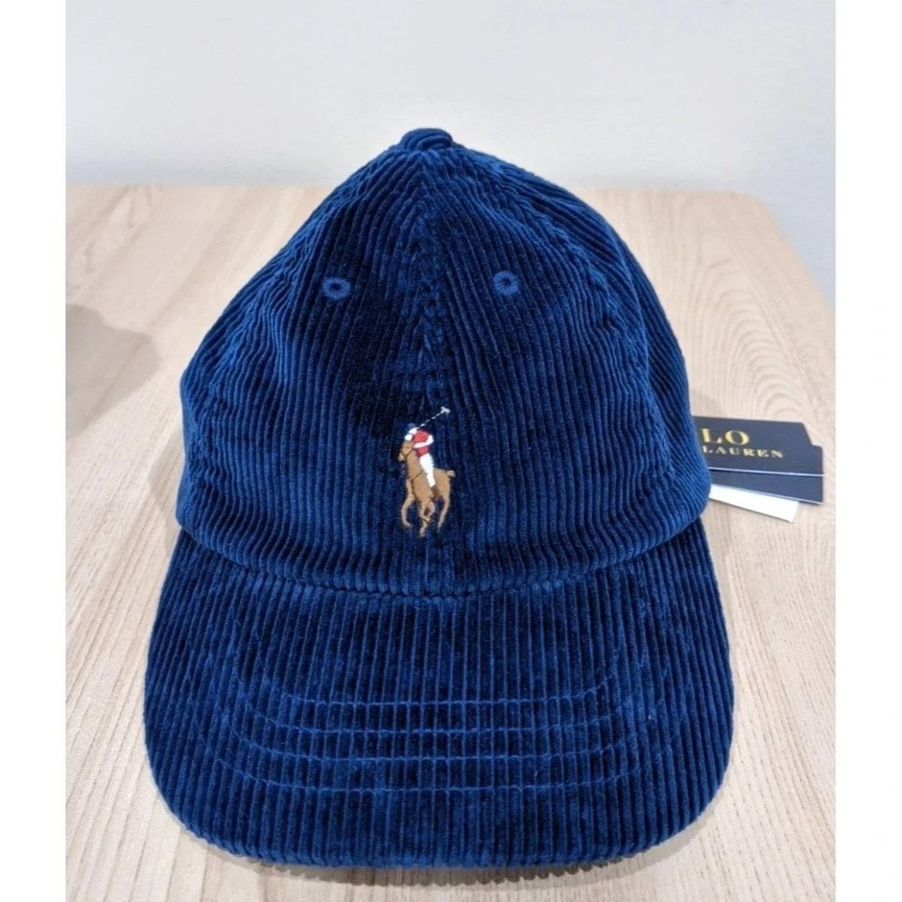 Polo Ralph Lauren Men's Pony Corduroy Baseball Cap Hat Navy Blue NWT